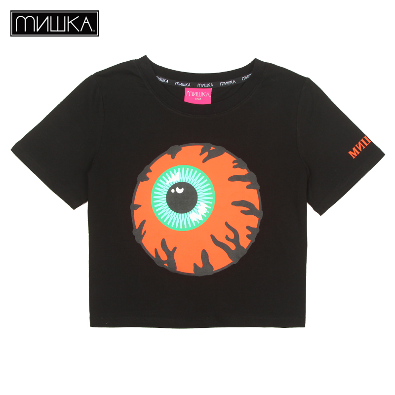 美国街头潮牌Mishka2015年夏季女款印花宽松短款短袖大眼球T恤