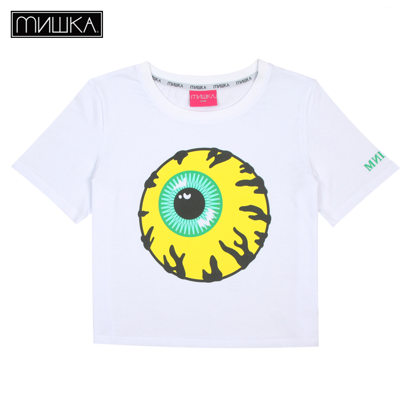 美国街头潮牌Mishka2015年夏季女款印花宽松短款大眼球短袖T恤