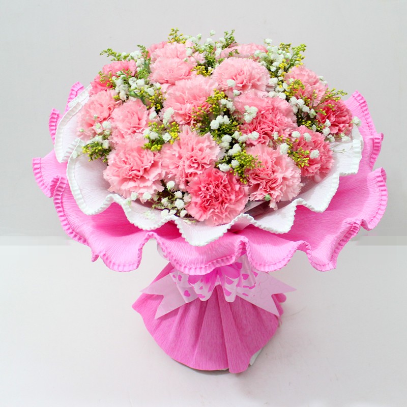 19朵粉康乃馨粉包装花束深圳鲜花店速递南山科技园送妈妈