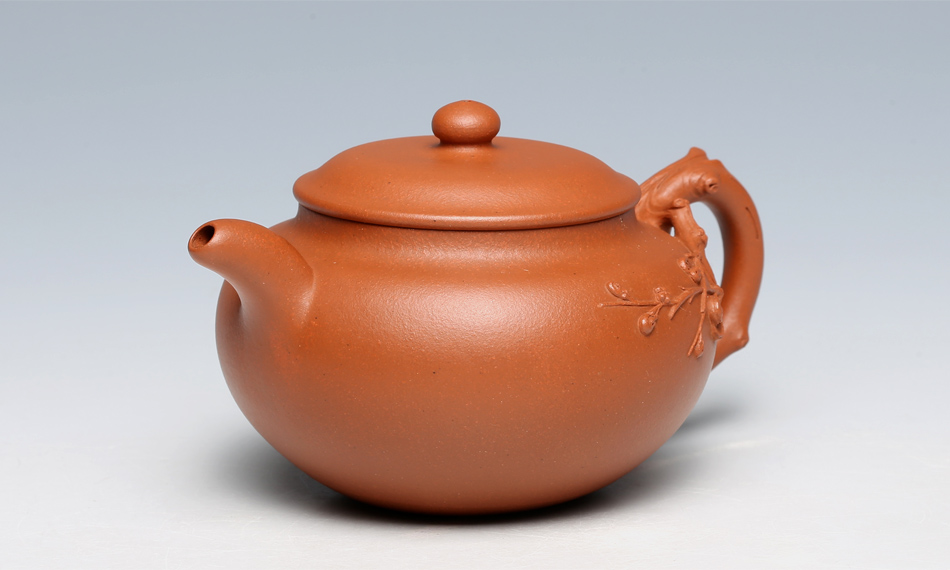 恩源雅玩 潘旭峰制 梅 名家正品全手工紫砂壶 朱泥小品花器