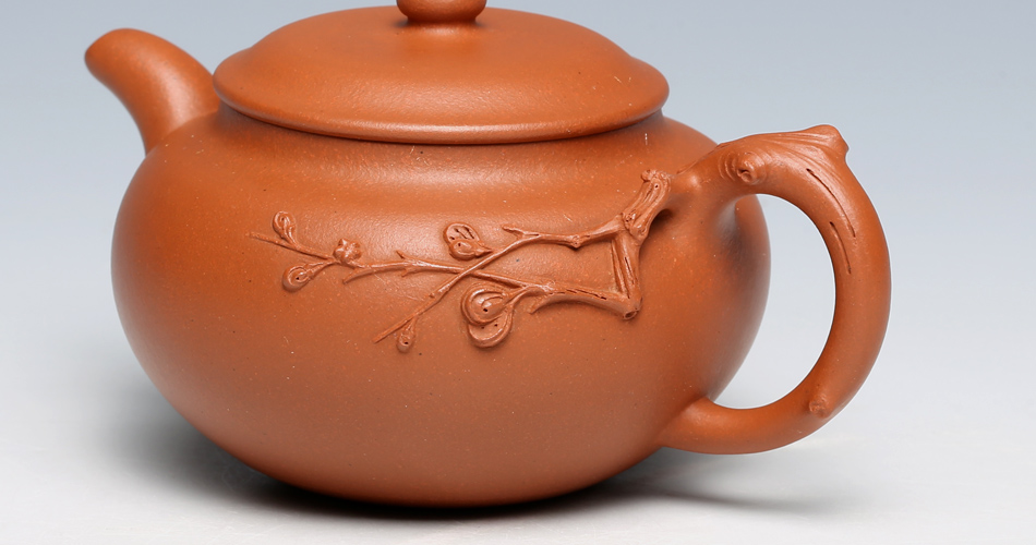 恩源雅玩 潘旭峰制 梅 名家正品全手工紫砂壶 朱泥小品花器