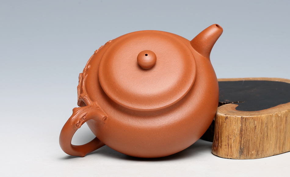 恩源雅玩 潘旭峰制 梅 名家正品全手工紫砂壶 朱泥小品花器