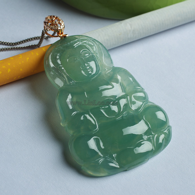 木那湖水绿翡翠观音玫瑰金伴钻吊坠2ey01
